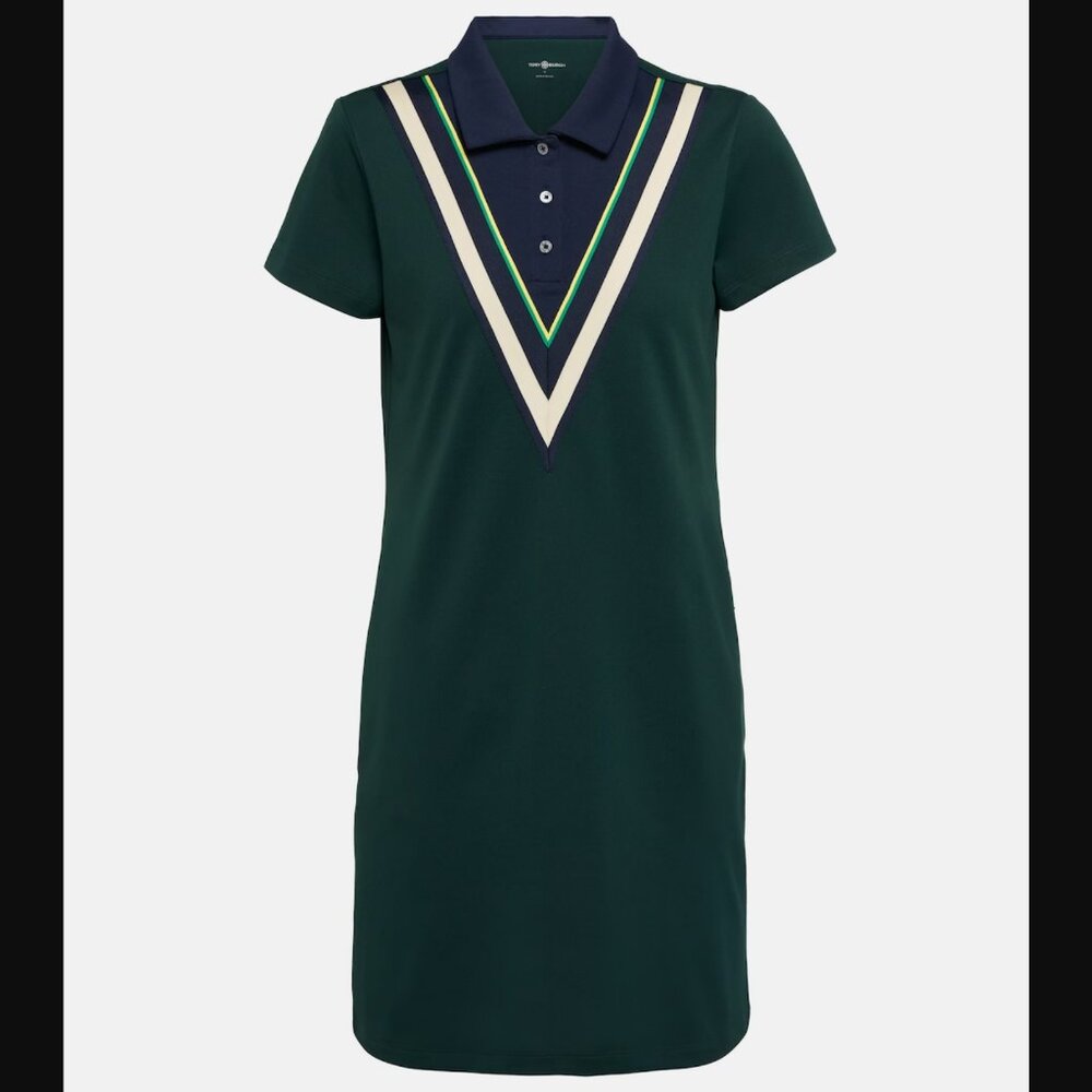 Tory Burch Sport - Performance Chevron Pique Polo Dress - Conifer Green …